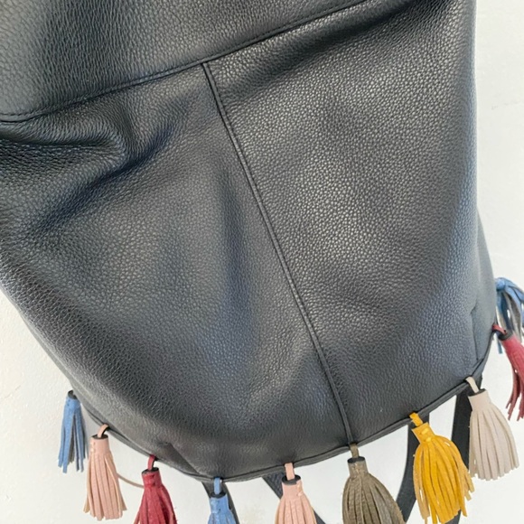 Rebecca Minkoff Leather Tassel Tote Bag Black Multi-Color Pockets - Picture 11 of 12